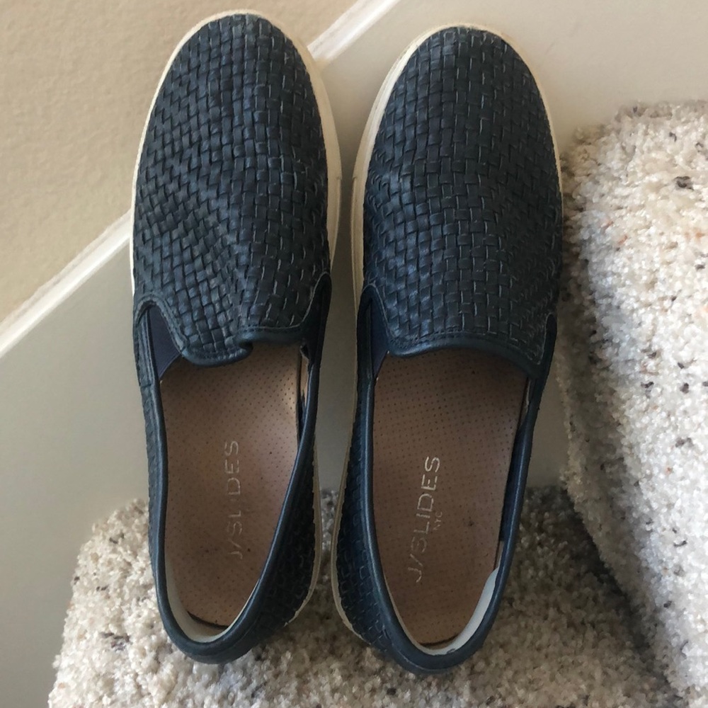 J/Slides Blue woven leather slip-ons size 8
